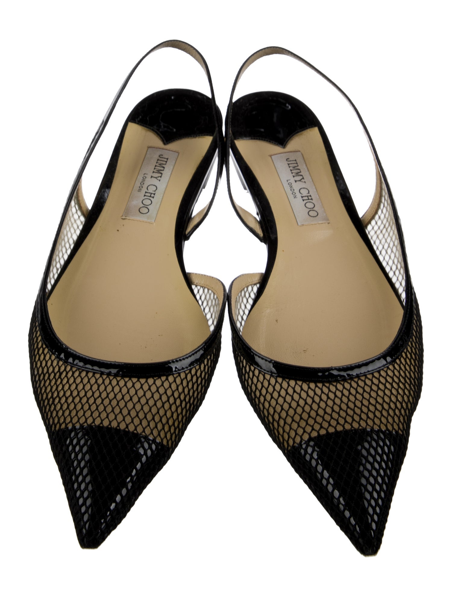 Jimmy Choo Mesh Leather Trim Embellishment Slingback Flats